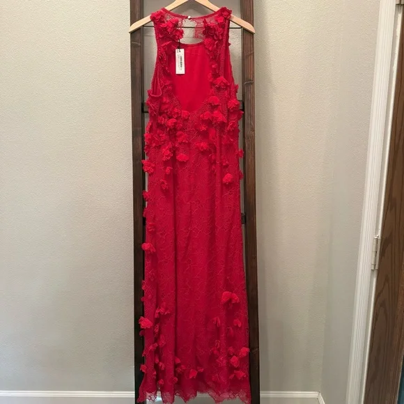 Red Floral Appliqué Lace Midi Dress – NWT – Size 8 - Picture 3 of 15